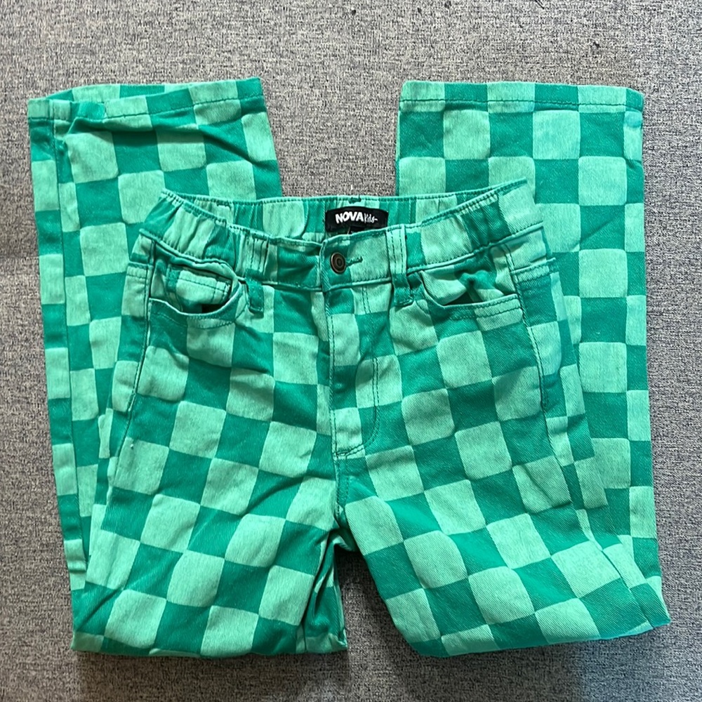 Checkered green unisex denim